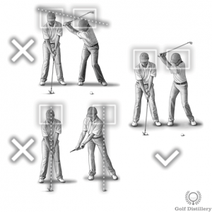 Head should remain in the box during the backswing; it should not move vertically or horizontally