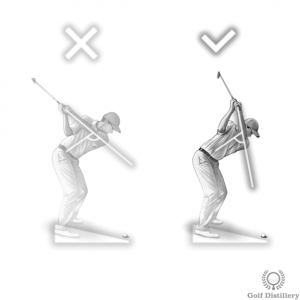 Use a steeper swing when the ball is below your feet