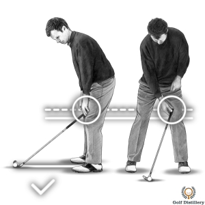 Distance to the ball: end of club should come to rest an inch above your left knee cap
