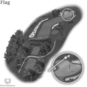 A golf flag is located on a golf hole