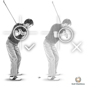 Your chest should be between the target and your hands at the halfway back position of the backswing