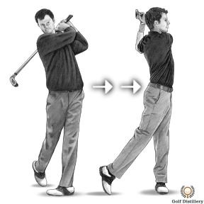 Practice with two clubs, aiming to finish your follow through in a standing and balanced position