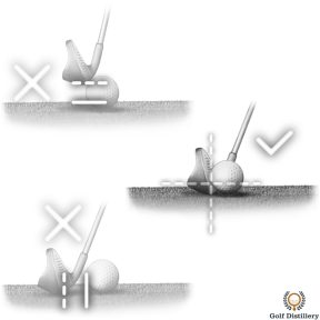 The club should head into impact at the right height (below the equator) and strike the ball first (not the ground)