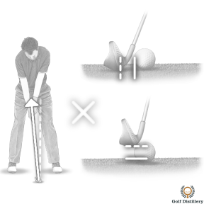 Hands are positioned too far back, leading to scooping the ball and fat or thin shots