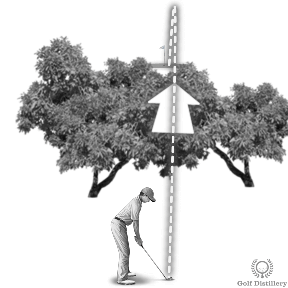 High golf shot over a tree