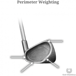 The back of a golf club that features perimeter weighting