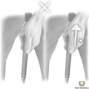Golf grip where the left hand is in a too weak position