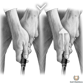 Golf grip where the right hand is in a neutral position (good)