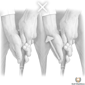 Golf grip where the right hand is in a too strong position