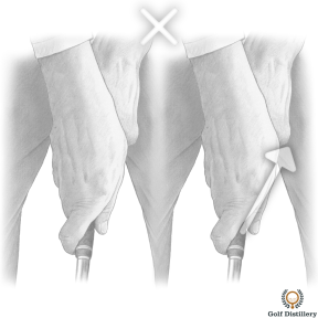 Golf grip where the right hand is in a too weak position