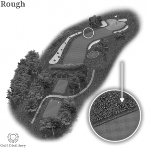 The golf term Rough is located on a 3D graphic of a golf hole