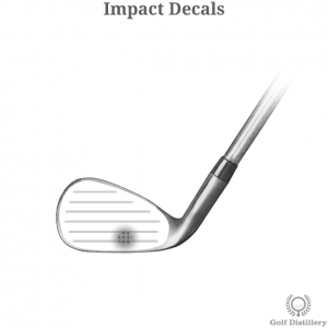 Impact decals applied to the clubface of a golf club
