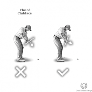 Clubface should not point towards the ground too much during the takeaway (closed)